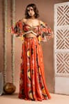 Buy_Ahi Clothing_Orange Heavy Georgette Embellished Kaudi Floral Print Slit Lehenga With Blouse _Online_at_Aza_Fashions