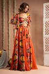 Shop_Ahi Clothing_Orange Heavy Georgette Embellished Kaudi Floral Print Slit Lehenga With Blouse _Online_at_Aza_Fashions