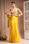 Buy_Ahi Clothing_Yellow Heavy Crepe Embroidered Crystals Solid Pre-draped Saree With Bustier _at_Aza_Fashions