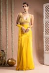 Buy_Ahi Clothing_Yellow Heavy Crepe Embroidered Crystals Solid Pre-draped Saree With Bustier _Online_at_Aza_Fashions