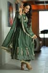 Buy_Ahi Clothing_Green Pure Chanderi Silk Embroidered Kiran Zari Handwork Anarkali Palazzo Set _at_Aza_Fashions