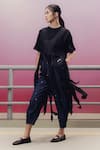 Kavya Singh Kundu_Black Handwoven Mulberry Silk And Cotton Embroidered Flash Fringed Overlay T-shirt _Online_at_Aza_Fashions