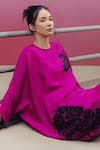 Kavya Singh Kundu_Pink Handwoven Mulberry Silk Embroidered Bead Flo Placement Tunic And Pant Set _at_Aza_Fashions