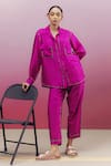 Buy_Kavya Singh Kundu_Pink Handwoven Mulberry Silk Embroidered Bead Musc Work Shirt And Pant Set _at_Aza_Fashions