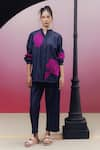 Buy_Kavya Singh Kundu_Blue Denim Embroidered Bead Mandarin Collar Penz Leaf Shirt And Pant Set _at_Aza_Fashions