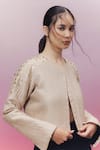 Buy_Kavya Singh Kundu_Beige Handwoven Mulberry Silk Embroidered Sequin Round Vaca Quilted Crop Jacket _Online_at_Aza_Fashions