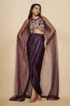 Buy_Masumi Mewawalla_Purple Mashroo Silk Embroidery Floral Round Neck Blouse With Dhoti Skirt _at_Aza_Fashions