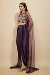 Shop_Masumi Mewawalla_Purple Mashroo Silk Embroidery Floral Round Neck Blouse With Dhoti Skirt _Online_at_Aza_Fashions