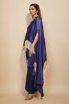 Masumi Mewawalla_Blue Mashroo Silk Embroidery Fringes Boat Neck Sequin Yoke Kaftan With Pant _Online_at_Aza_Fashions