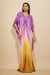 Buy_Masumi Mewawalla_Purple Mashroo Silk Placement Embellished Rhinestone V Neck Ombre Effect Kaftan _at_Aza_Fashions