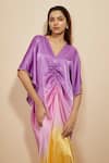 Masumi Mewawalla_Purple Mashroo Silk Placement Embellished Rhinestone V Neck Ombre Effect Kaftan _Online_at_Aza_Fashions