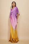 Buy_Masumi Mewawalla_Purple Mashroo Silk Placement Embellished Rhinestone V Neck Ombre Effect Kaftan _Online_at_Aza_Fashions