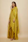 Buy_Masumi Mewawalla_Yellow Modal Satin Placement Embroidery Block Asymmetric Kaftan With Pant _Online_at_Aza_Fashions