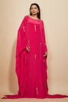 Buy_Masumi Mewawalla_Pink Natural Crepe Embroidery Geometric Round Neck Abstract Kaftan _at_Aza_Fashions