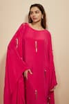 Buy_Masumi Mewawalla_Pink Natural Crepe Embroidery Geometric Round Neck Abstract Kaftan _Online_at_Aza_Fashions