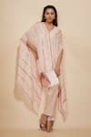 Buy_Masumi Mewawalla_Pink Natural Crepe Embroidery Sequins V Neck Kaftan With Pant _at_Aza_Fashions