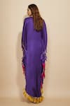 Shop_Masumi Mewawalla_Purple Modal Satin Embellished Tassel V Neck Fringed Kaftan _at_Aza_Fashions