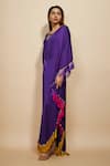 Masumi Mewawalla_Purple Modal Satin Embellished Tassel V Neck Fringed Kaftan _Online_at_Aza_Fashions