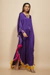 Buy_Masumi Mewawalla_Purple Modal Satin Embellished Tassel V Neck Fringed Kaftan _Online_at_Aza_Fashions