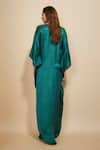 Shop_Masumi Mewawalla_Green Modal Satin Plain V Neck Draped Front Kaftan _at_Aza_Fashions