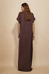 Shop_Masumi Mewawalla_Brown Modal Satin Plain V Neck Layered Kaftan _at_Aza_Fashions