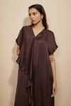 Shop_Masumi Mewawalla_Brown Modal Satin Plain V Neck Layered Kaftan _Online_at_Aza_Fashions