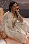 Buy_OMI_Off White Chanderi Embroidered Mirror Notched Sana Work Kurta Pant Set 