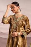 Buy_OMI_Gold Velvet Hand Embroidered Patchwork Notched Round Neck Kurta Pant Set 