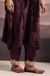 Buy_OMI_Wine Velvet Hand Embroidered Dabka V Neck Floral Kaftan With Pant _Online_at_Aza_Fashions