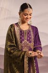 Shop_OMI_Purple Silk Hand Embroidered Dabka Notched Round Yoke Kurta Pant Set _Online_at_Aza_Fashions