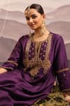 Buy_OMI_Purple Silk Hand Embroidered Dabka Notched Round Yoke Kurta Pant Set 