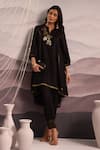 Buy_OMI_Black Silk Embroidery Lace Notched Floral Sequin Kurta With Pant _at_Aza_Fashions