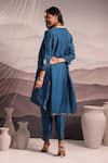 Shop_OMI_Blue Silk Embroidery Stripe Lace Notched Floral High Low Kurta With Pant _at_Aza_Fashions