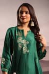 Shop_OMI_Green Silk Embroidery Stripe Lace Notched Sequin High Low Kurta With Pant _Online_at_Aza_Fashions