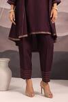 Buy_OMI_Wine Silk Embroidery Stripe Lace Notched Floral Yoke Kurta With Pant _Online_at_Aza_Fashions