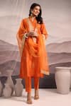 Buy_OMI_Orange Silk Embroidery Lace V-neck Floral Sequin Kurta And Pant Set _Online_at_Aza_Fashions