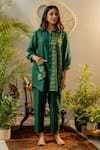 Buy_OMI_Green Silk Embroidery Floral Collar Shirt With Pant _at_Aza_Fashions