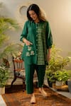 OMI_Green Silk Embroidery Floral Collar Shirt With Pant _at_Aza_Fashions