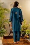 Shop_OMI_Blue Silk Embroidery Floral V-neck High Low Kurta With Straight Pant _at_Aza_Fashions