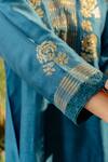 OMI_Blue Silk Embroidery Floral V-neck High Low Kurta With Straight Pant _at_Aza_Fashions