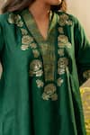 Buy_OMI_Green Silk Embroidery Floral V-neck High Low Kurta With Straight Pant _Online_at_Aza_Fashions