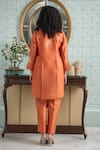 Shop_OMI_Orange Silk Embroidery Floral V-neck Sequin Asymmetric Kurta With Pant _at_Aza_Fashions