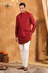 Shop_Raw & Rustic by Niti Bothra_Red 100% Raw Silk Plain Bundi _Online_at_Aza_Fashions