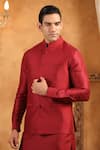 Raw & Rustic by Niti Bothra_Red 100% Raw Silk Plain Bundi _at_Aza_Fashions