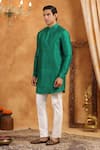 Raw & Rustic by Niti Bothra_Green 100% Raw Silk Plain Kurta _Online_at_Aza_Fashions