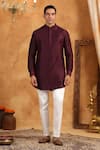 Shop_Raw & Rustic by Niti Bothra_Wine 100% Raw Silk Plain Classic Solid Kurta _at_Aza_Fashions