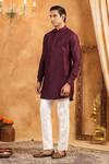 Raw & Rustic by Niti Bothra_Wine 100% Raw Silk Plain Classic Solid Kurta _Online_at_Aza_Fashions