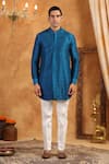 Buy_Raw & Rustic by Niti Bothra_Blue 100% Raw Silk Plain Solid Kurta _at_Aza_Fashions