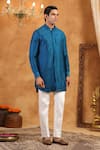 Shop_Raw & Rustic by Niti Bothra_Blue 100% Raw Silk Plain Solid Kurta _at_Aza_Fashions