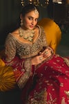 Buy_Roqa_Red Lehenga Raw Silk Embroidery Zardozi Leaf Neck Ahmar Bridal Set _Online_at_Aza_Fashions